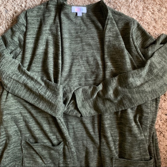 LuLaRoe heathered olive green sarah duster L - Picture 3 of 5